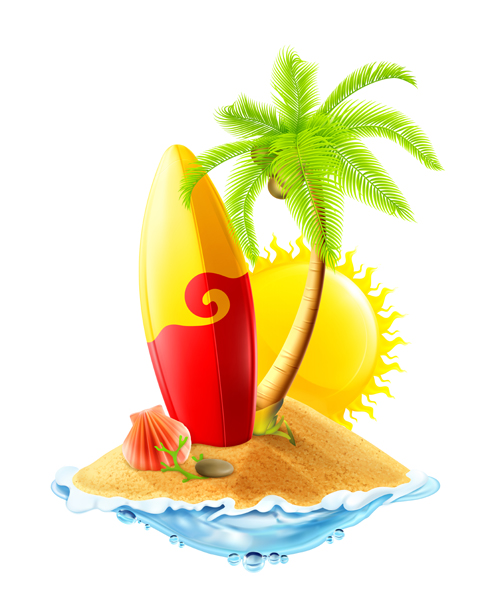 Sea island summer holiday elements vector background 02 Sea island summer holiday elements vector background 02