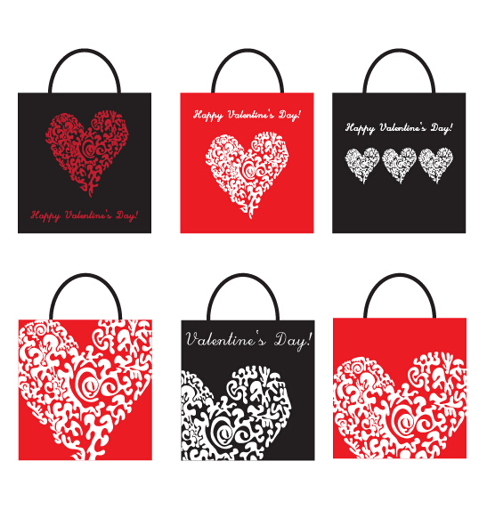 Valentines day shopping bag with heart vector set Valentines day shopping bag with heart vector set