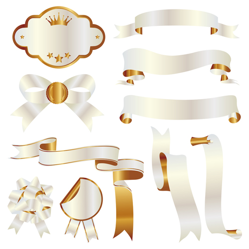 White with golden ribbon and labels vintage vector 01 White with golden ribbon and labels vintage vector 01