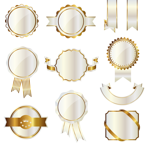 White with golden ribbon and labels vintage vector 09 White with golden ribbon and labels vintage vector 09