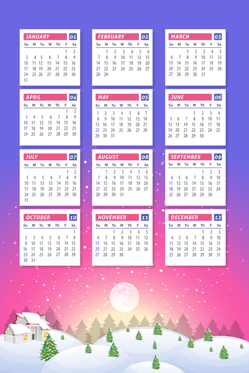 2016 calendar with winter landscape vector 01 2016 calendar with winter landscape vector 01