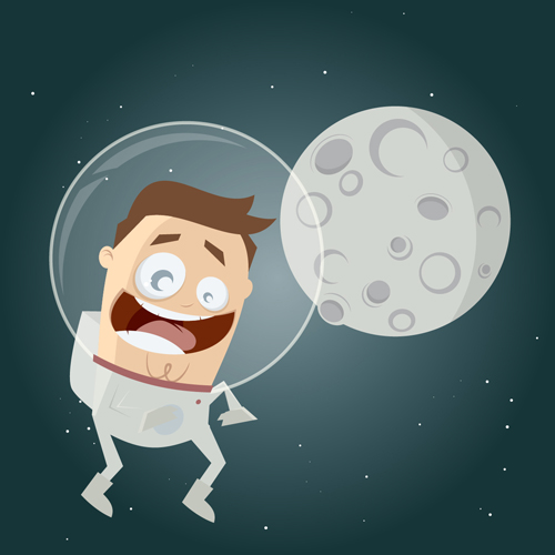 Cartoon astronauts with outer space vector 02