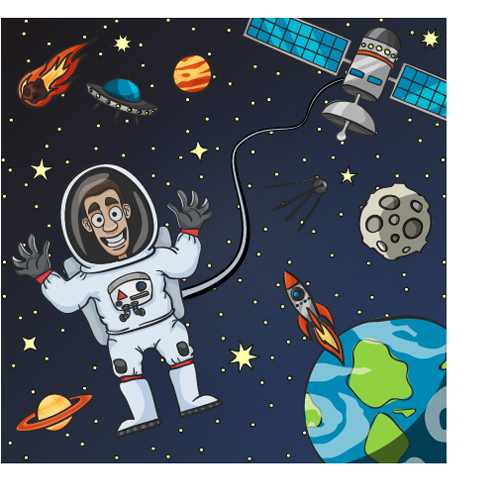 Cartoon astronauts with outer space vector 03