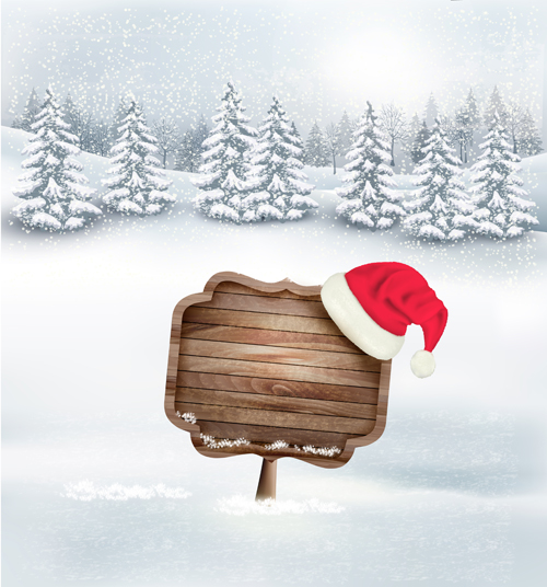 Christmas elements with winter landscape background vector 03