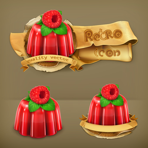 Dessert food retro labels vector material 05