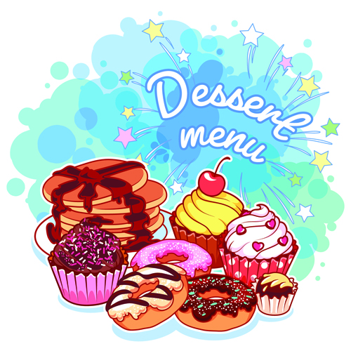 Dessert with grunge background vector 02 Dessert with grunge background vector 02
