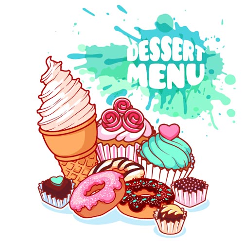 Dessert with grunge background vector 03 Dessert with grunge background vector 03