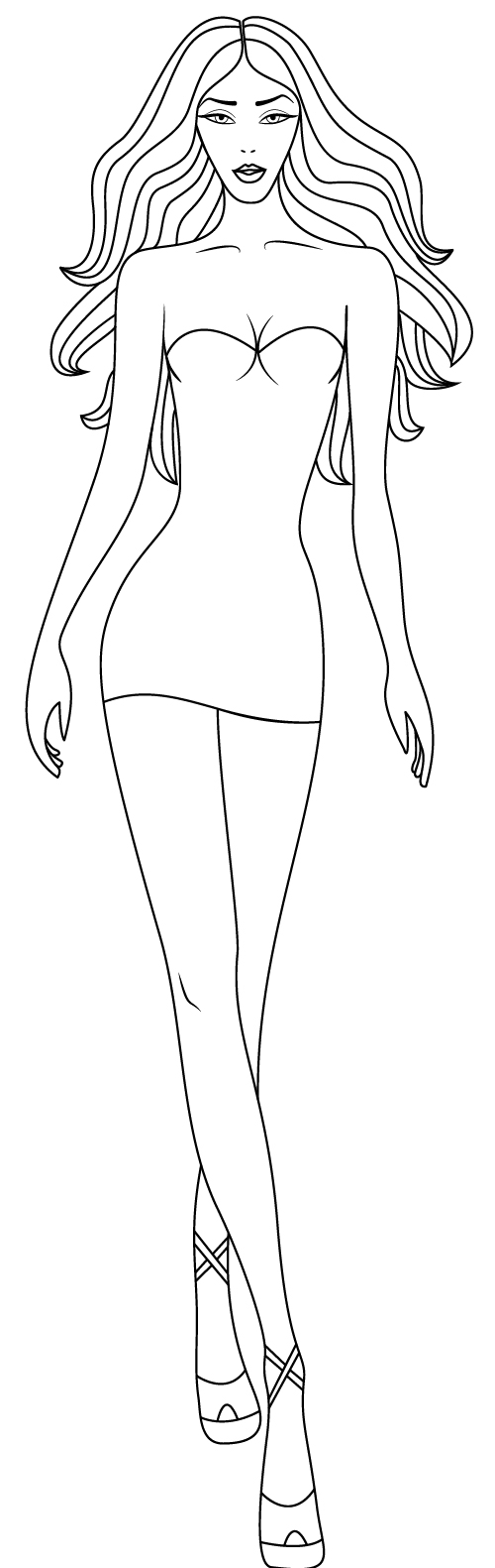 Fashion woman outline vector material 02