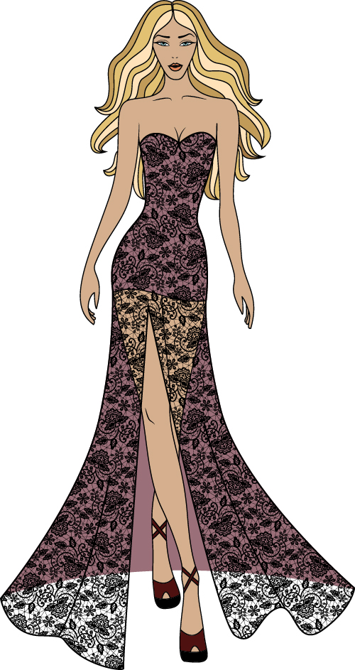 Fashion woman outline vector material 05