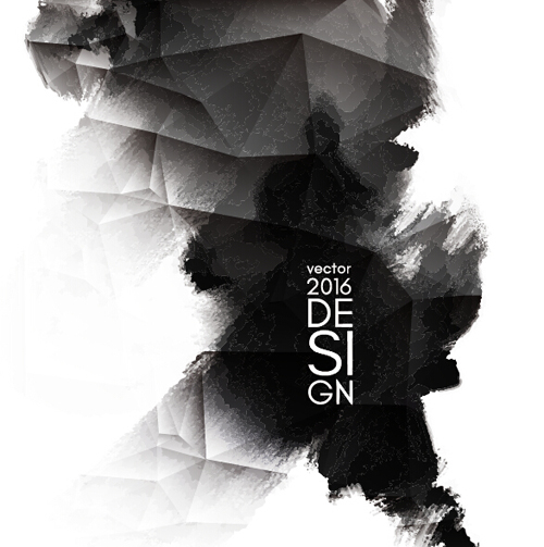 Geometric shapes with inkblot grunge background vector 02