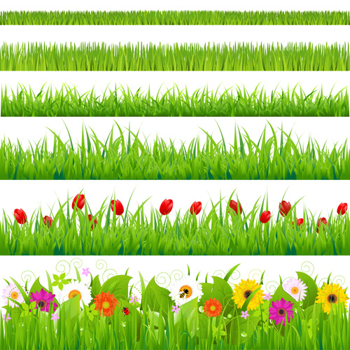 Grass with flower borders vector 01 Grass with flower borders vector 01
