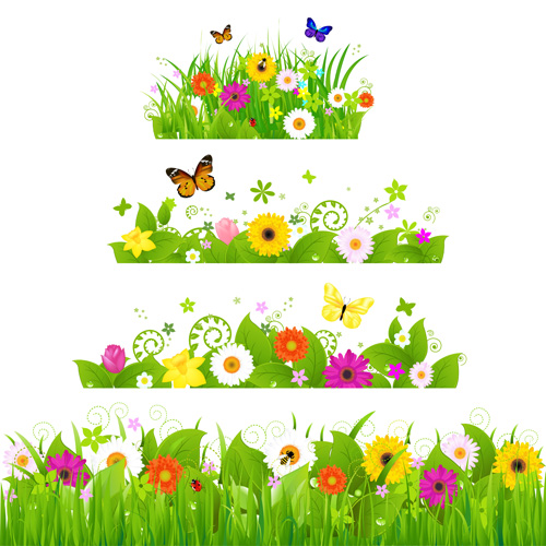 Grass with flower borders vector 02 Grass with flower borders vector 02