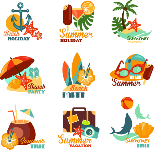 Summer beach holiday labels vintage vector 01 Summer beach holiday labels vintage vector 01
