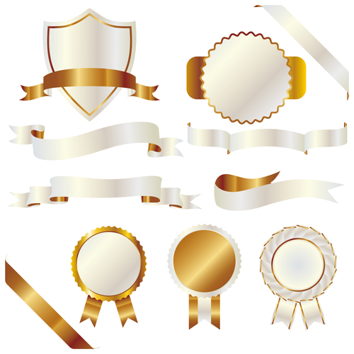 White with golden ribbon and labels vintage vector 06 White with golden ribbon and labels vintage vector 06