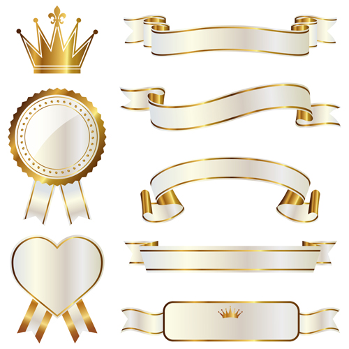 White with golden ribbon and labels vintage vector 07 White with golden ribbon and labels vintage vector 07