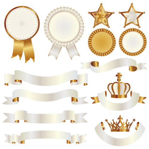 White with golden ribbon and labels vintage vector 08 White with golden ribbon and labels vintage vector 08