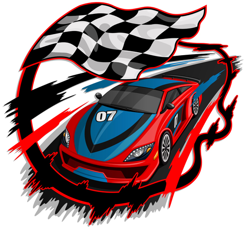 Car racing with flag vector material 01 Car racing with flag vector material 01