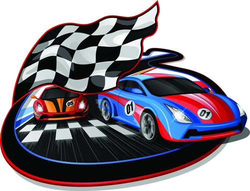 Car racing with flag vector material 02 Car racing with flag vector material 02