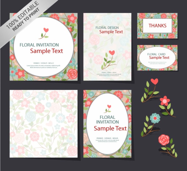 Exquisite floral decorations card vector Exquisite floral decorations card vector