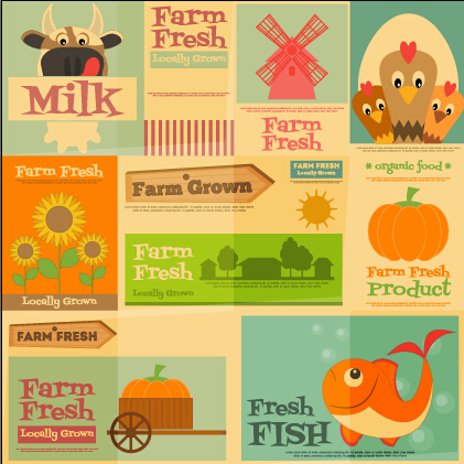 Farm fresh food flat retro background vector 02 Farm fresh food flat retro background vector 02