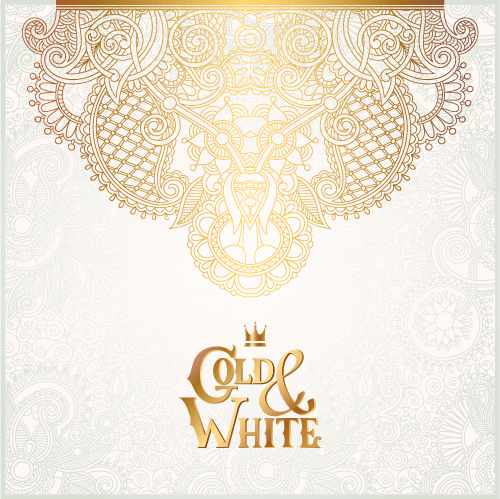 Gold with white floral ornaments background vector illustration set 24