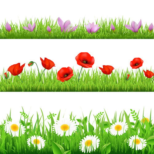Grass with flower borders vector 04 Grass with flower borders vector 04
