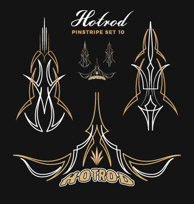Hotrod pinstripe vector illustration set 10