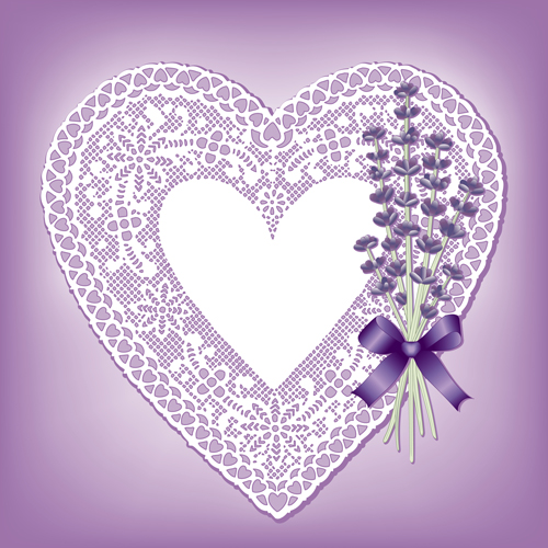 Lace heart cards with purple flower vector Lace heart cards with purple flower vector
