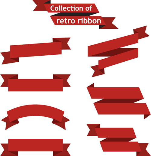 Retro red ribbons vector set 01