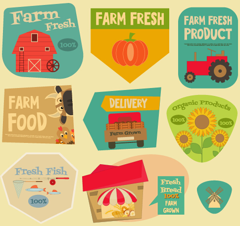 Set of stickers vintage design vectors 05 Set of stickers vintage design vectors 05