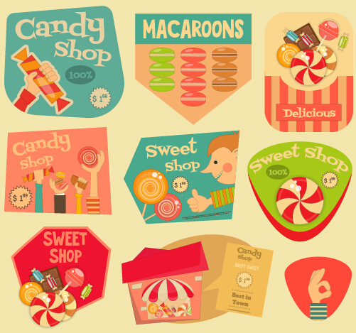 Set of stickers vintage design vectors 07 Set of stickers vintage design vectors 07