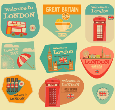 Set of stickers vintage design vectors 09 Set of stickers vintage design vectors 09