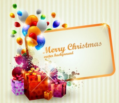 christmas gift box with colored balloons vector christmas gift box with colored balloons vector