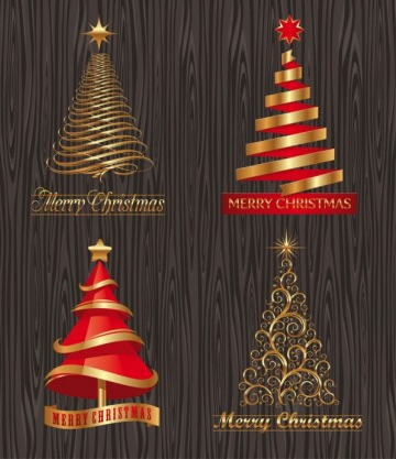 Creative christmas trees with wooden background vector Creative christmas trees with wooden background vector