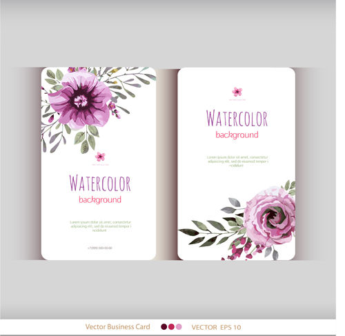 Beautiful watercolor flower business cards vector set 09 Beautiful watercolor flower business cards vector set 09
