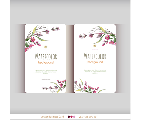 Beautiful watercolor flower business cards vector set 11 Beautiful watercolor flower business cards vector set 11