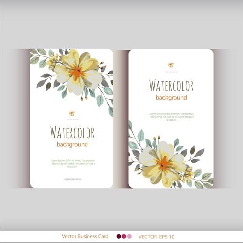 Beautiful watercolor flower business cards vector set 13 Beautiful watercolor flower business cards vector set 13