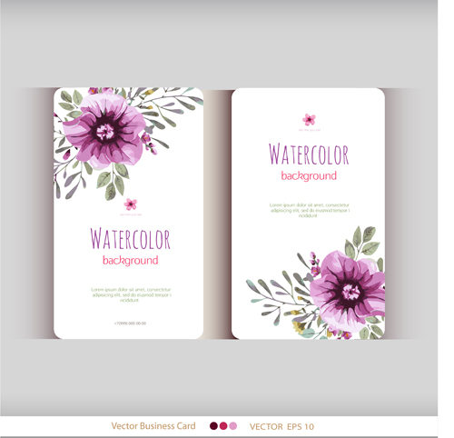 Beautiful watercolor flower business cards vector set 14 Beautiful watercolor flower business cards vector set 14