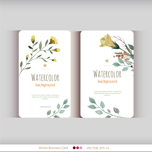 Beautiful watercolor flower business cards vector set 16 Beautiful watercolor flower business cards vector set 16