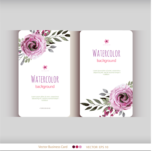 Beautiful watercolor flower business cards vector set 17 Beautiful watercolor flower business cards vector set 17