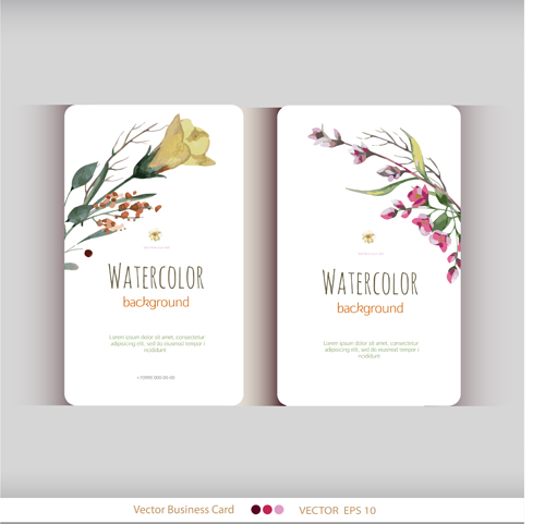 Beautiful watercolor flower business cards vector set 18 Beautiful watercolor flower business cards vector set 18