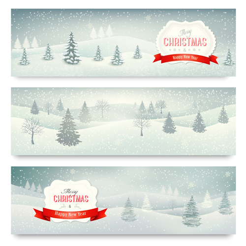Christmas banners with winter snow vector set 01 Christmas banners with winter snow vector set 01