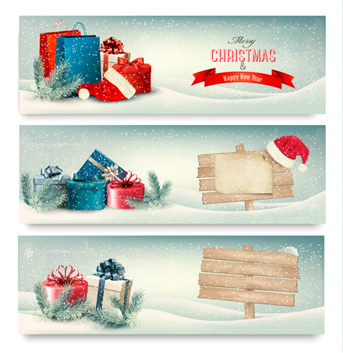 Christmas banners with winter snow vector set 02 Christmas banners with winter snow vector set 02