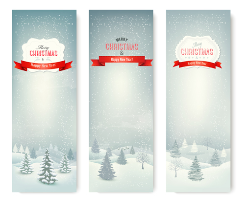 Christmas banners with winter snow vector set 03 Christmas banners with winter snow vector set 03