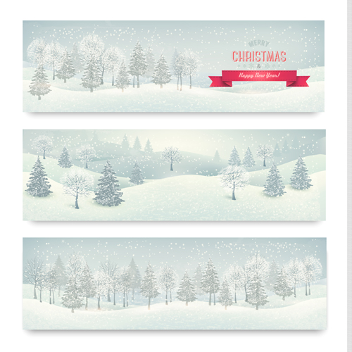Christmas banners with winter snow vector set 04