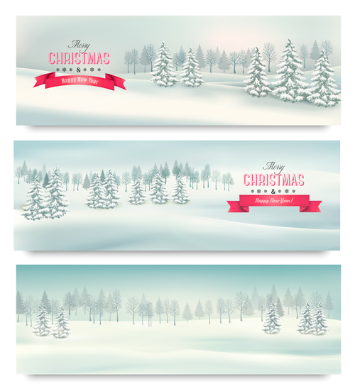 Christmas banners with winter snow vector set 10