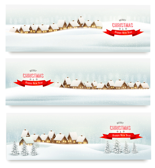 Christmas banners with winter snow vector set 12 Christmas banners with winter snow vector set 12