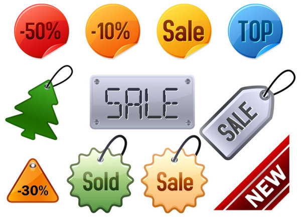 Christmas sale tags with stickers vector Christmas sale tags with stickers vector