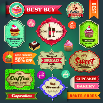 Vintage Food logo with labels vector 01 Vintage Food logo with labels vector 01