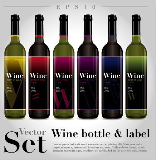 Vector wine bottle design material set 04 Vector wine bottle design material set 04